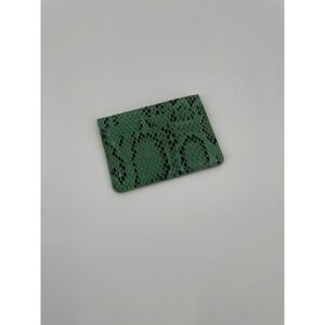 Green Faux Snakeskin Card Holder Vegan Leather Python Print Wallet Slim